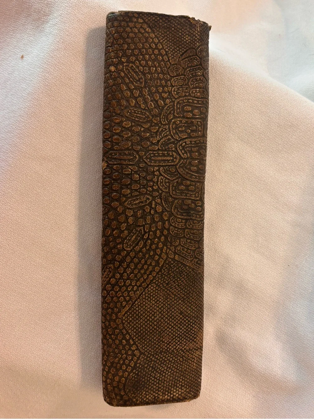 Antique 1878 Patent Victorian Men's Long Wallet Embossed Lizardskin Leather Case